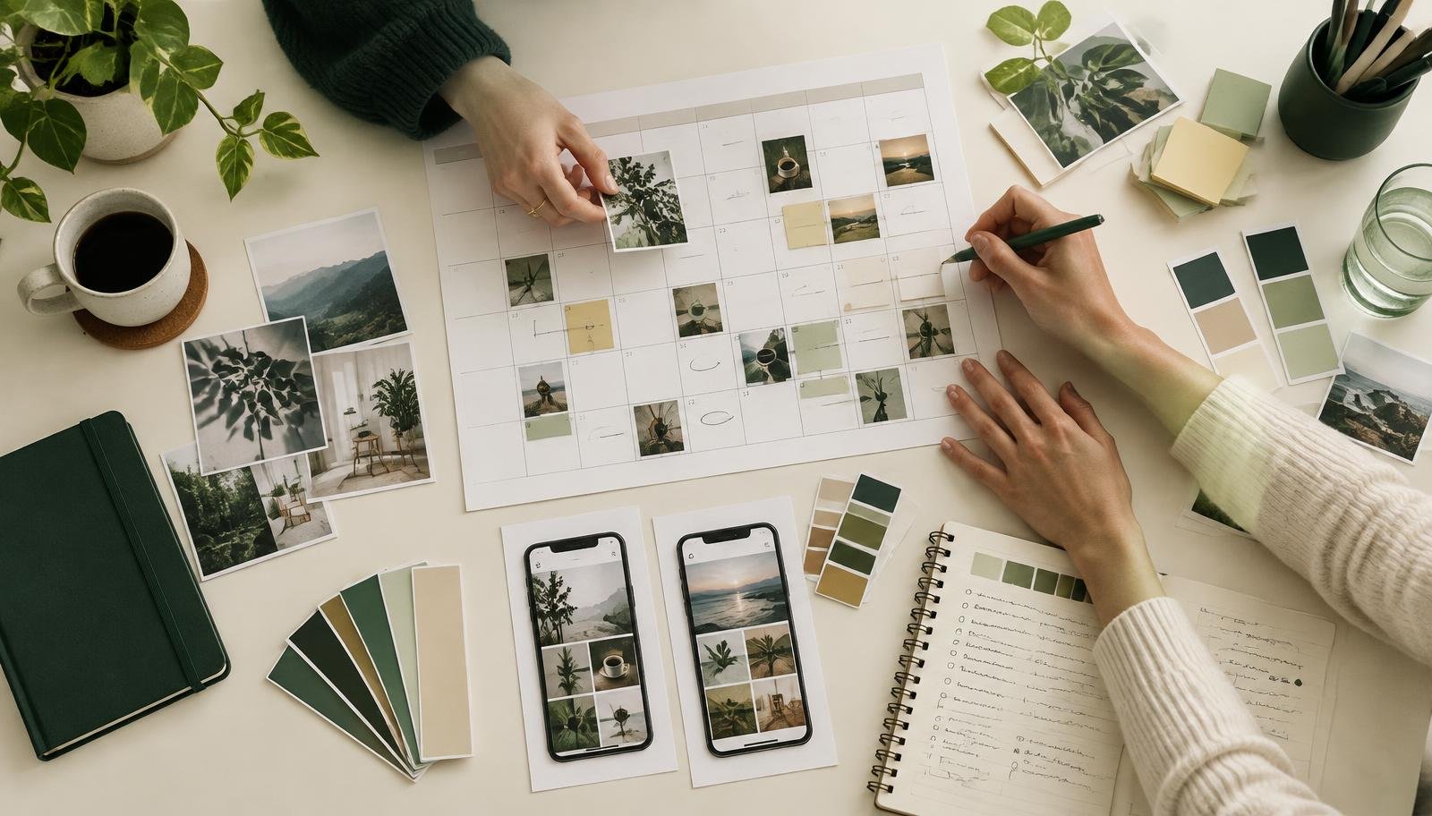 Planning a monthly content calendar with sticky notes